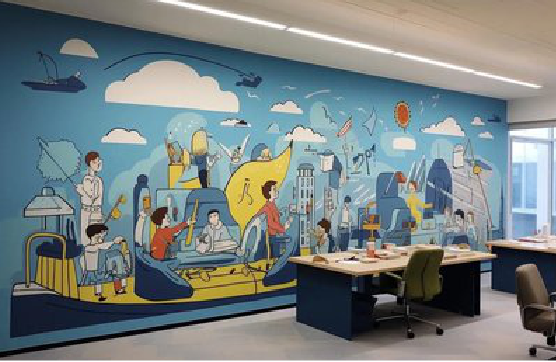 康定办公室墙绘的特点。
